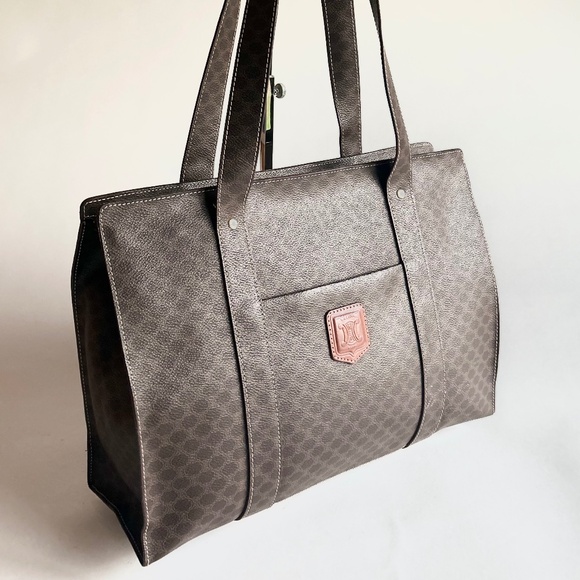 Celine Macadam Brown Tan Genuine Leather Hand Bag Shoulder Bag Business Bag - Picture 4 of 16